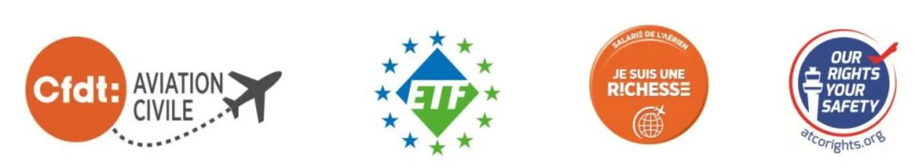 Logos des entreprises Cdft aviation civile, ETF, Je suis une richesse, et Atcorights