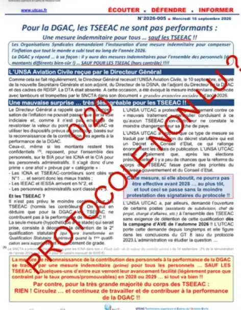 tract de l'unsa utcac avec un commentaire en rouge en diagonale 0/20 Protocole non lu